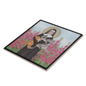 St. Gertrude Schirmherr der Katzen Wasserfarbengre Fliese (Seite)