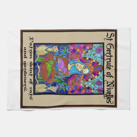 St. Gertrude von Nivelles Geschirrtuch (Horizontal)