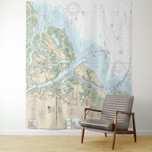 St Helena Sound to Savannah River Seekarte Wandteppich (Beispiel)