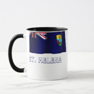 St. Helena wellenartig bewegende Flagge mit Namen Tasse
