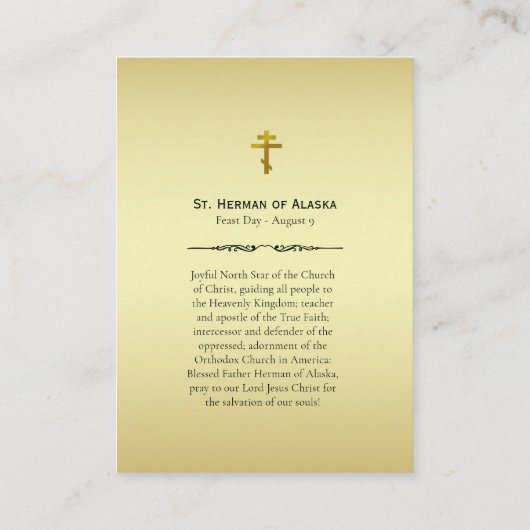 St. Herman of Alaska Gebet Card Platzkarte (Rückseite)