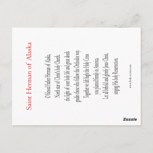 St. Herman of Alaska Gebet Card Postkarte (Rückseite)