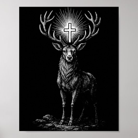 St. Hubert Hubertus Schutzpatron der Jäger Hirsch Poster (Vorne)