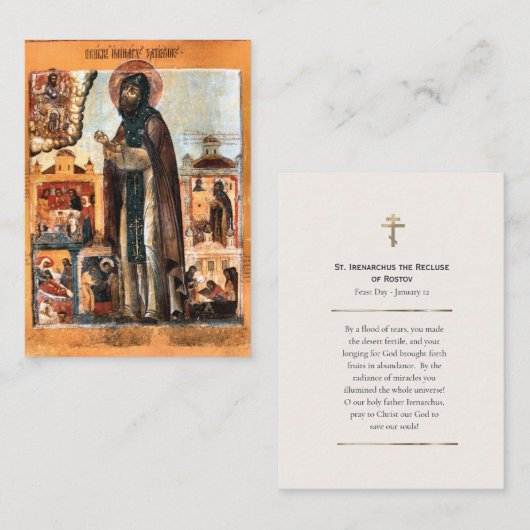 St. Irenarchus the Recluse of Rostov Prayer Card Platzkarte (Vorne/Hinten)