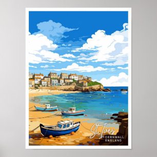 St Ives Cornwall England Reiseillustration Poster