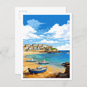 St Ives Cornwall England Reiseillustrierung Postkarte
