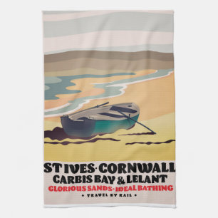 St Ives Cornwall Travel Poster Geschirrtuch
