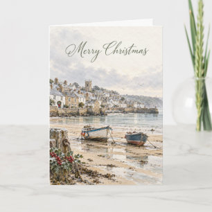 St Ives Hafen Weihnachts-Aquarell Feiertagskarte