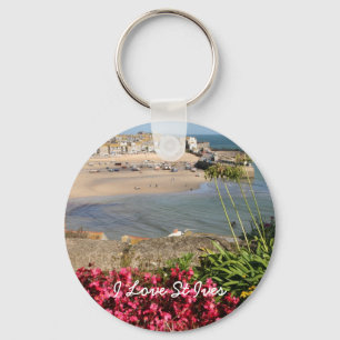 St Ives Harbour Pink Blume Schlüsselanhänger