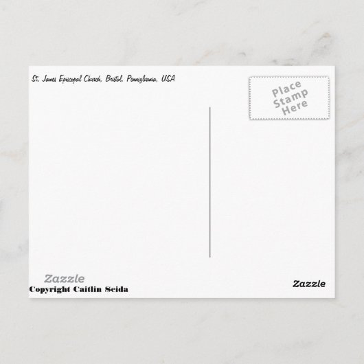 St. James Bischofskirche und Friedhof Postkarte (Rückseite)