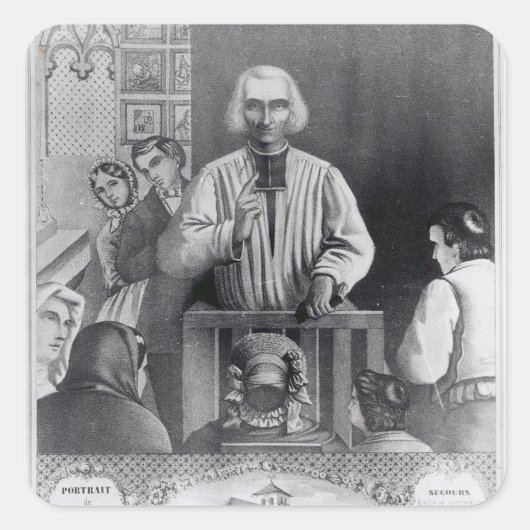 St. Jean-Marie Vianney preaching, 19. Jahrhundert Quadratischer Aufkleber (Vorderseite)