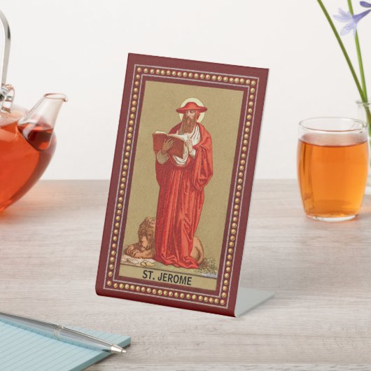 St. Jerome als Kardinal mit Löwen (P 004) Sockelschild (In SItu)