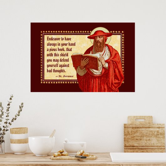 St. Jerome als Kardinal mit Pious Book Quote Poster (Küche)