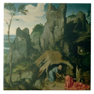 St Jerome in der Wüste (Öl auf Platte) (sehen Si Fliese