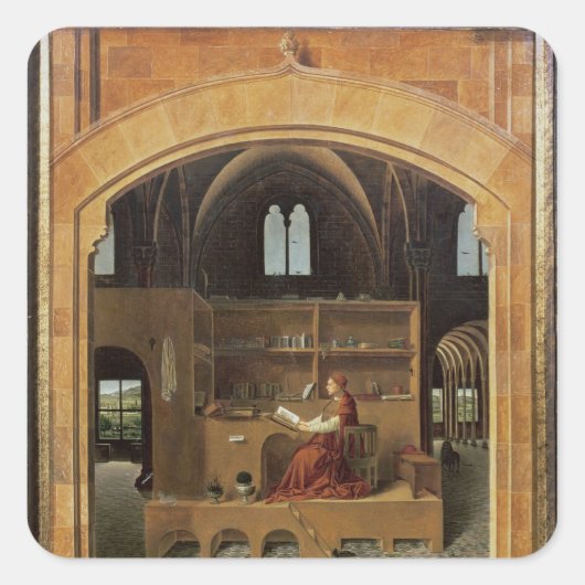 St. Jerome in seinem Studium, c.1475 Quadratischer Aufkleber (Vorderseite)