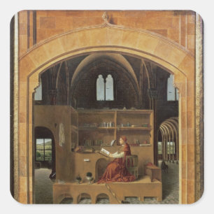 St. Jerome in seinem Studium, c.1475 Quadratischer Aufkleber
