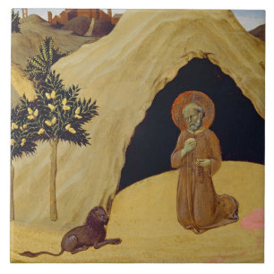 St Jerome mit dem Löwe, 1436 (Tempera auf Platte) Fliese