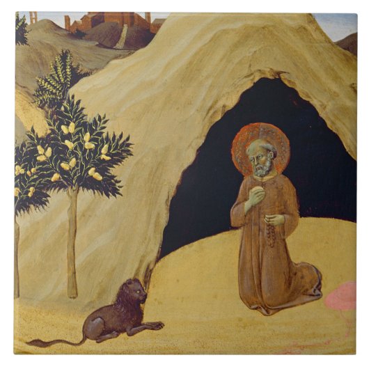 St Jerome mit dem Löwe, 1436 (Tempera auf Platte) Fliese (Vorderseite)