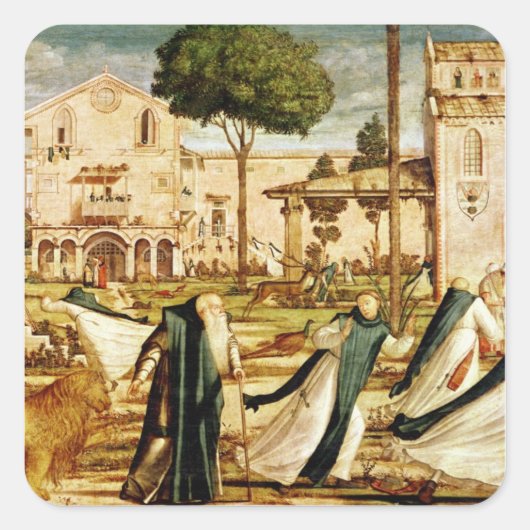 St. Jerome und Löwe im Kloster, 1501-09 Quadratischer Aufkleber (Vorderseite)