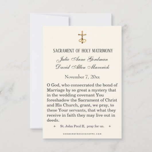 St. Johannes Paul II Gastgeschenk Hochzeit Mitteilungskarte (Rückseite)