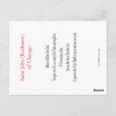 St John of Chicago Prayer Card Postkarte (Rückseite)