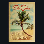 St John Palm Tree Vintage Travel Poster<br><div class="desc">Ein einzigartiges Retrodesign aus der Mitte des Jahrhunderts erbauter,  moderner St. John Jungfrau Islands Kunstdruck im Vintage-Reiseplakatstil. Es verfügt über eine geschwungene Palme am Sandstrand mit Ozean unter einem blauen bewölkten Himmel.</div>