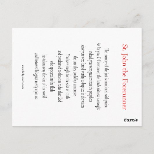 St. John the Forerunnner Prayer Card Postkarte (Rückseite)