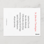 St. John the Theologian Prayer Card Postkarte (Rückseite)