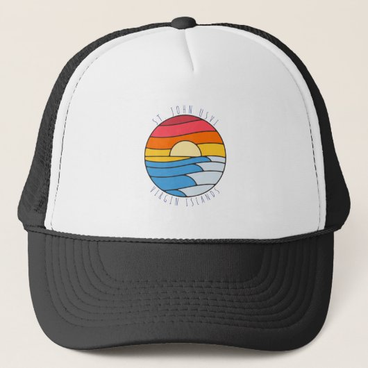 St. John USVI Vintag Beach Sunset Truckerkappe (Vorderseite)
