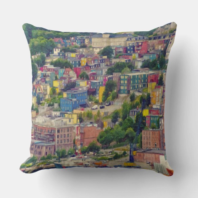 St John's Newfundland Kanada Farbenfrohe Malerei Kissen (Vorderseite)