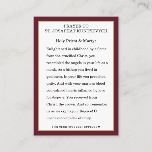 St. Josaphat Kuntsevych Ukraine Gebet Religiös Begleitkarte (Rückseite)