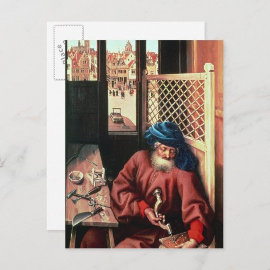St. Joseph als mittelalterlicher Carpenter Postkarte (Vorne/Hinten)