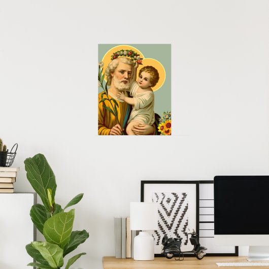 St Joseph and Child Jesus w Crown Blume Poster (Heimbüro)