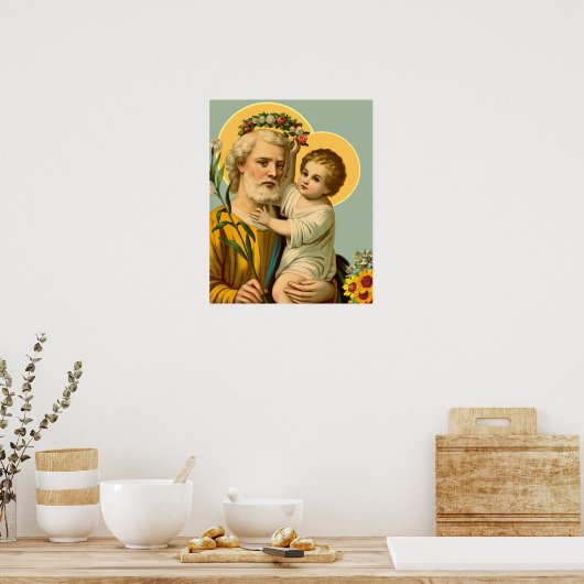 St Joseph and Child Jesus w Crown Blume Poster (Küche)