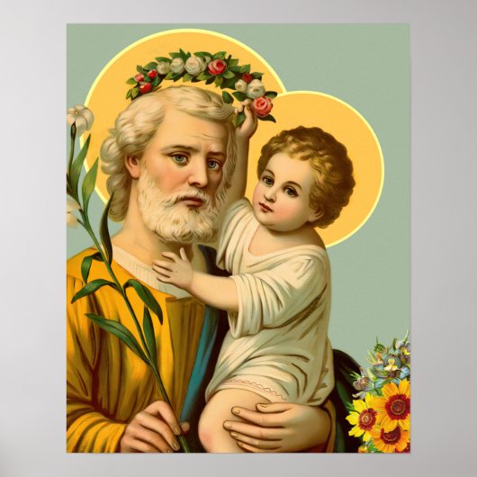 St Joseph and Child Jesus w Crown Blume Poster (Vorne)