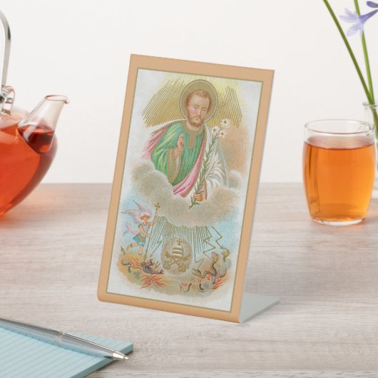 St. Joseph aus einer "Pilgerkarte" (B 01) Sockelschild (In SItu)