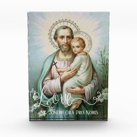 St. Joseph Baby Jesus Father Script Overlay Fotoblock (Vorderseite)