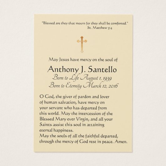 St. Joseph Beerdigung Beileid Gebet Heilige Karte (Rückseite)