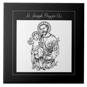 St. Joseph bete für uns Schwarz, Weiß, Katholisch Fliese