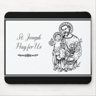 St. Joseph bete für uns Schwarz, Weiß, Katholisch Mousepad