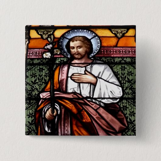 St Joseph beten für uns - Buntglasfenster Button (Vorderseite)