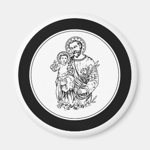 St Joseph beten für uns schwarz, weiß, katholisc Magnet