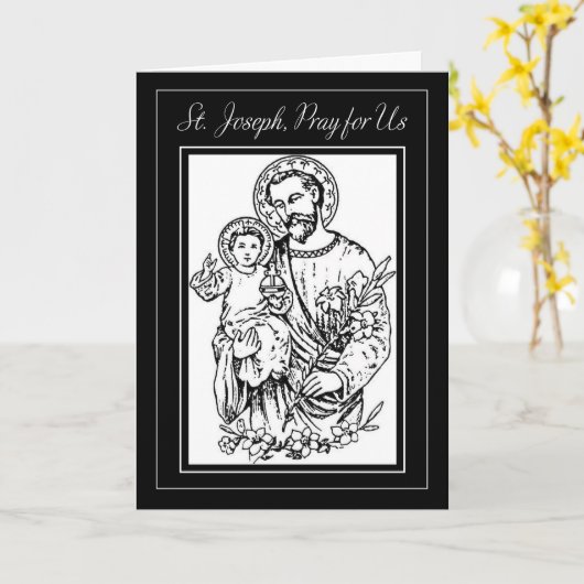 St. Joseph beten für uns Schwarz-weiße Illustratio Karte (Gelbe Blume)