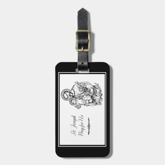 St. Joseph betet für uns Schwarz, Weiß, Katholik Gepäckanhänger (Vorderseite vertikal)