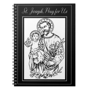 St. Joseph betet für uns Schwarz, Weiß, Katholik Notizblock