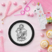 St. Joseph betet für uns Schwarz, Weiß, Katholik Pappteller (Party)