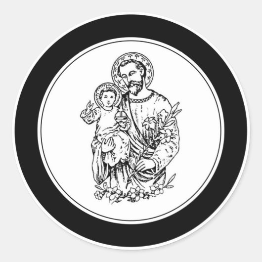 St. Joseph betet für uns Schwarz, Weiß, Katholik Runder Aufkleber (Vorderseite)