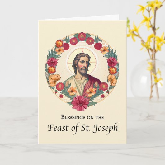 St. Joseph Day Segings in Circle Wreath-Blume Karte (Gelbe Blume)