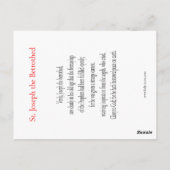 St. Joseph die Betrothed-Gebetskarte Postkarte (Rückseite)