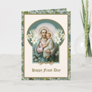 St. Joseph Feiertag Jesus Blumen Religiös Vintage  Karte